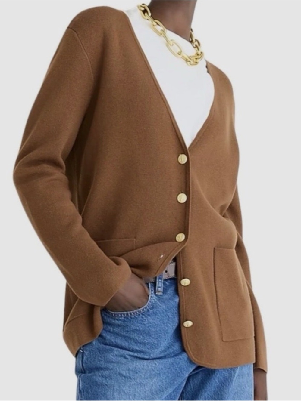 J. Crew Woman's XS Button Down V-neck brown Sweater Preppy Classic Style  $178